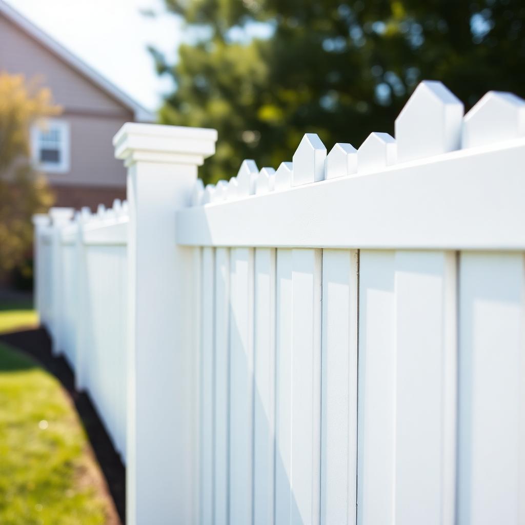 Clean white vinyl fence panels installed along a residential yard